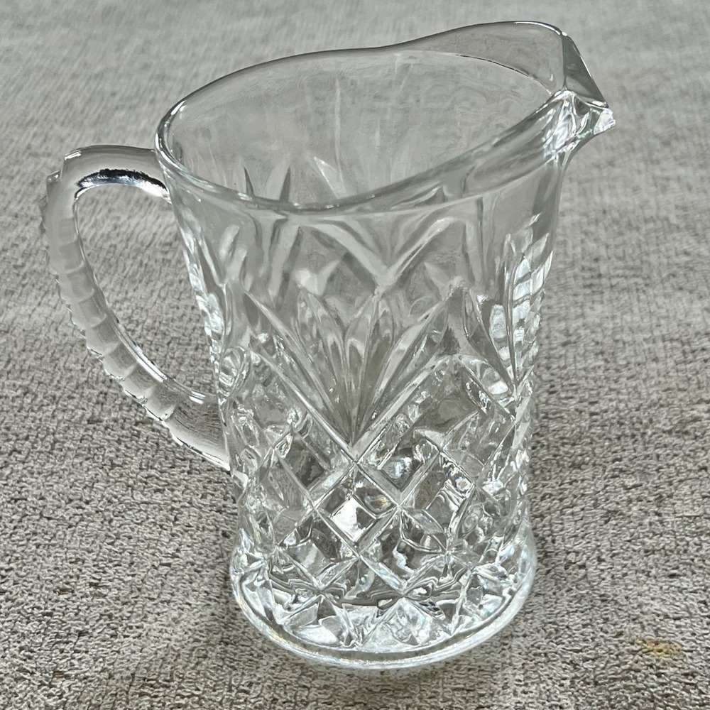 Vintage Clear Pressed Glass Creamer Pitcher Diamond Point Fan Starburst Base